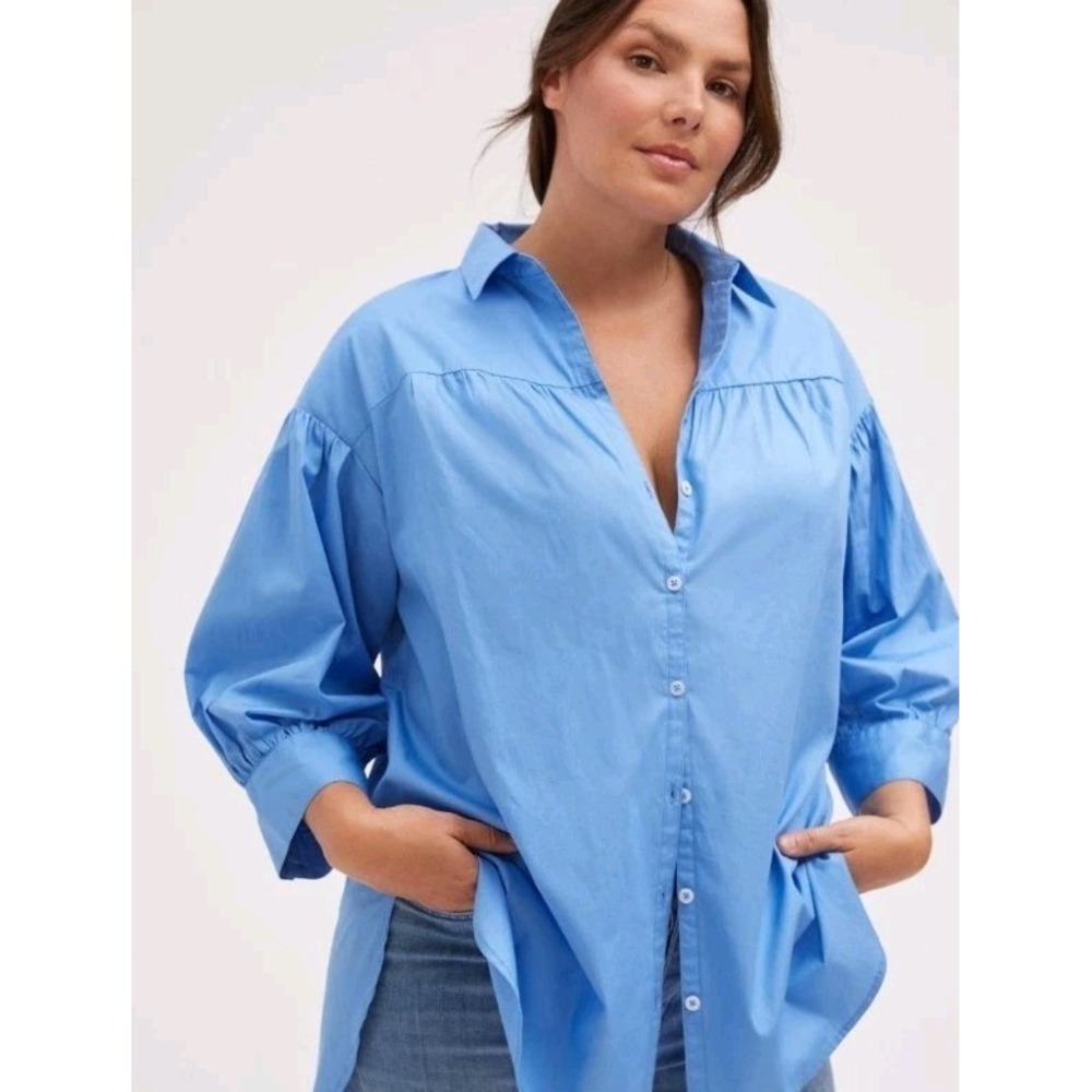 Anthropologie Maeve Poplin Blue Button Down Shirt Size Medium Relaxed Tunic NWT
